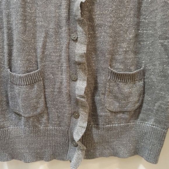 Victoria's Secret Shimmer Sparkle Cardigan Ruffle Metallic Longline Gray Large L - Picture 6 of 9